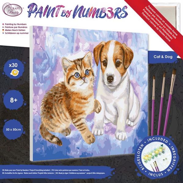 Malen nach Zahlen Bild-Set 50x50cm "Katze & Hund"